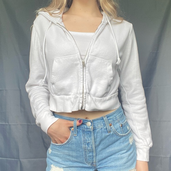 Brandy Melville Tops Brandy Melville White Crop Zip Up Jacket